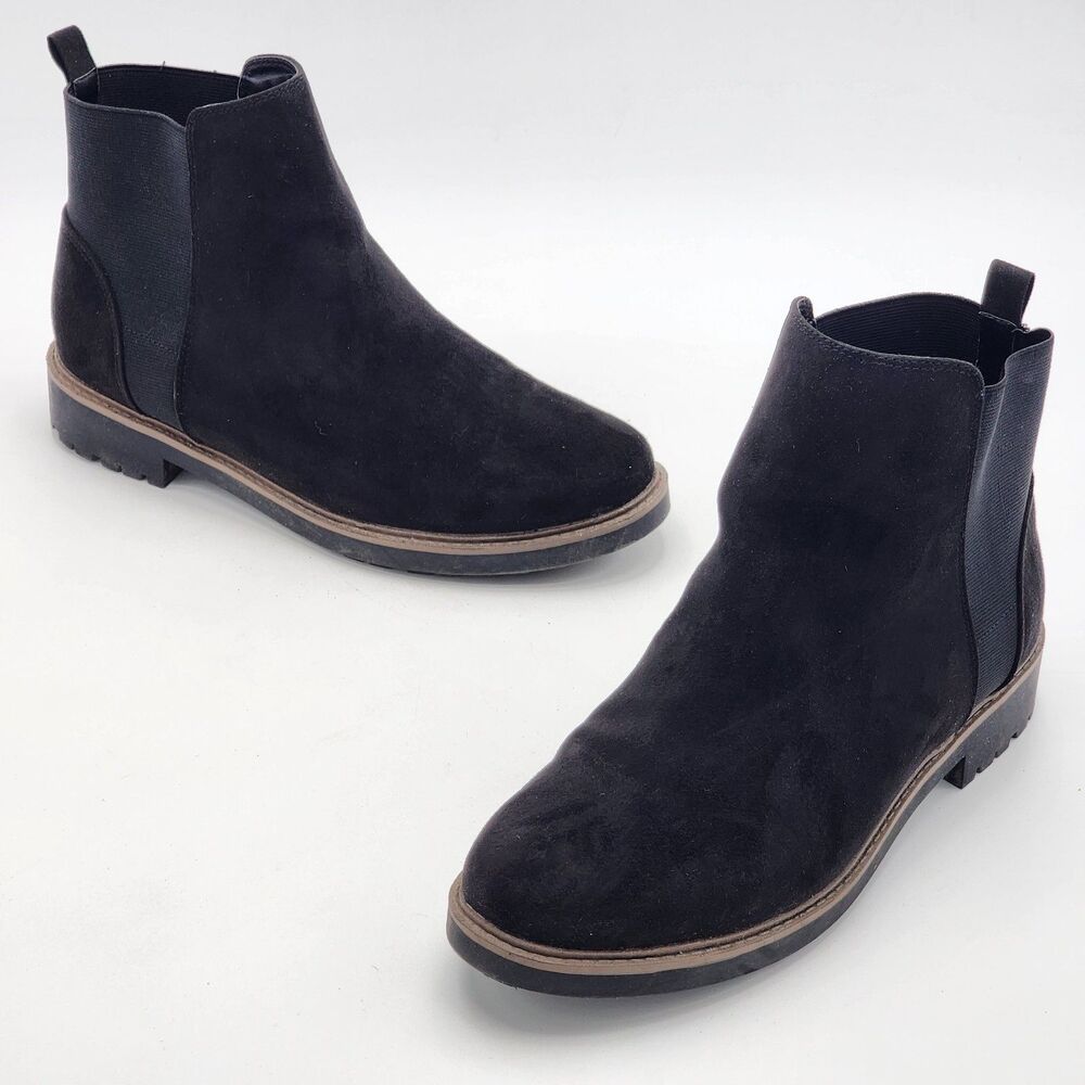 Espirit Selma Slip On Chelsea Ankle Boots Faux Suede Black Size 10